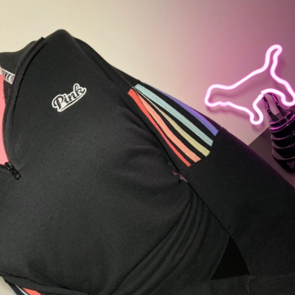 Victoria’s Secret Pink Quarter Zip Pullover Hoodie Rainbow Pride Logo Retro Y2K - Picture 14 of 15